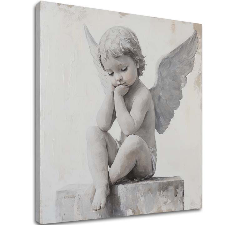 angyalok festménye vásznon – 3D canvas megjelenítés látható fa kerettel, Papilora Premium Art.