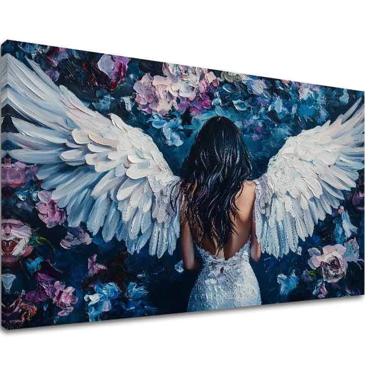 angyalok festménye vásznon – 3D canvas megjelenítés látható fa kerettel, Papilora Premium Art.