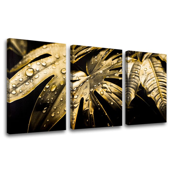 Arany nyomással vászonkép motívummal: Dance of the Gold Leaves, természet arany-fekete árnyalatokban, luxus hangulat, természet és luxus hatás – fő
