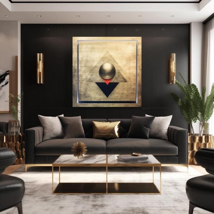 Arany nyomással vászonkép motívummal: Symmetry in Gold ezüst-arany árnyalatokban, kontemplatív hangulat, minimalizmus, alkalmas a nappali számára – termék