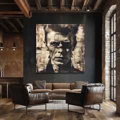Modern vászonkép barna-fehér árnyalatokban, zenei történelem és ikonográfia | David Bowie vászonkép - Nelútostný nézet – termék