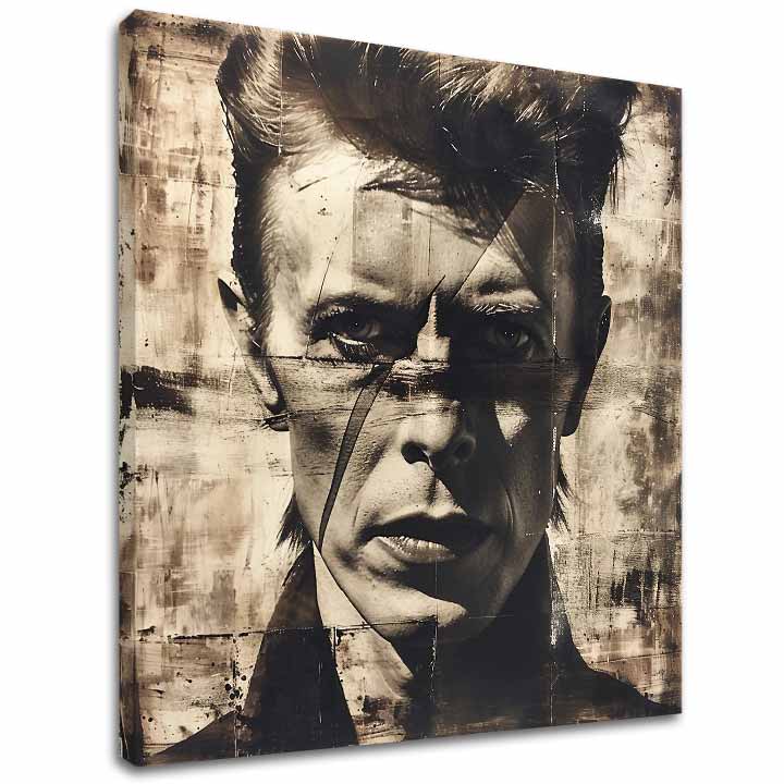 Modern vászonkép barna-fehér árnyalatokban, zenei történelem és ikonográfia | David Bowie vászonkép - Nelútostný nézet – fő