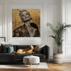 Art deco vászonkép motívummal: nő, portré, emberek bézs-arany árnyalatokban, elegáns hangulat, luxus hatás, alkalmas a nappali számára | Elegáns kép nő Önbizalom – termék