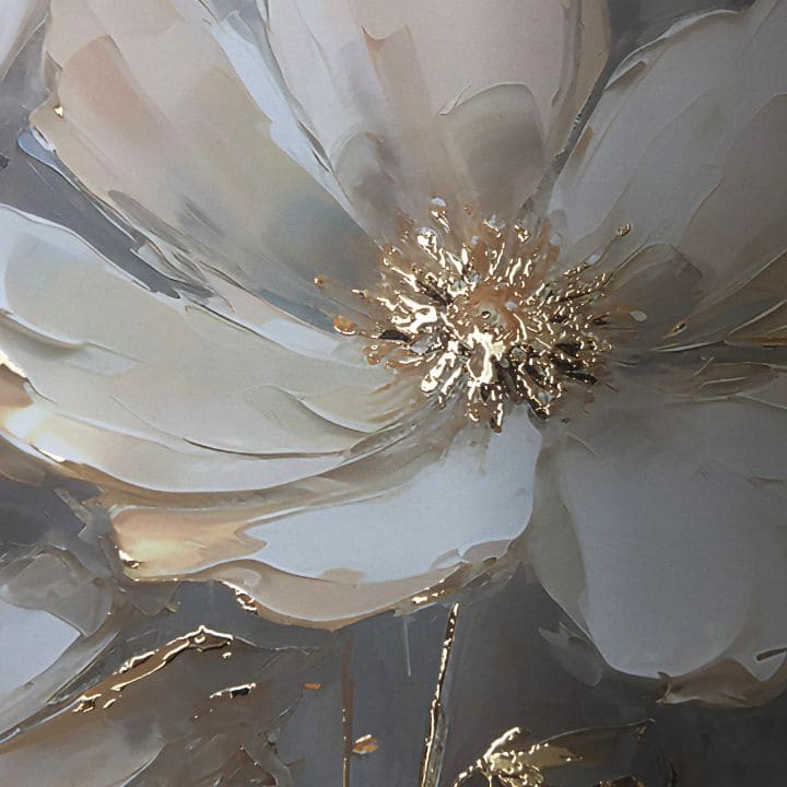 Modern vászonkép motívummal: virág, levelek krém-arany árnyalatokban, elegáns hangulat, természet és luxus hatás | Fali poszter s EXTRA efektom - Golden Petals – termék, nézet 3