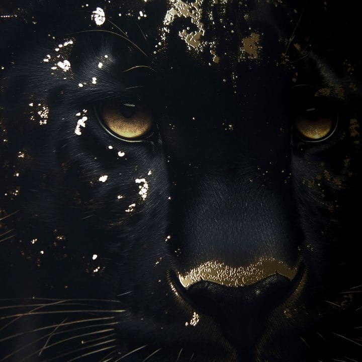 Modern vászonkép motívummal: arany akcentek arany árnyalatokban, titokzatos hangulat, természet és luxus hatás | Fali poszter s EXTRA efektom - Golden Panther – termék, nézet 2
