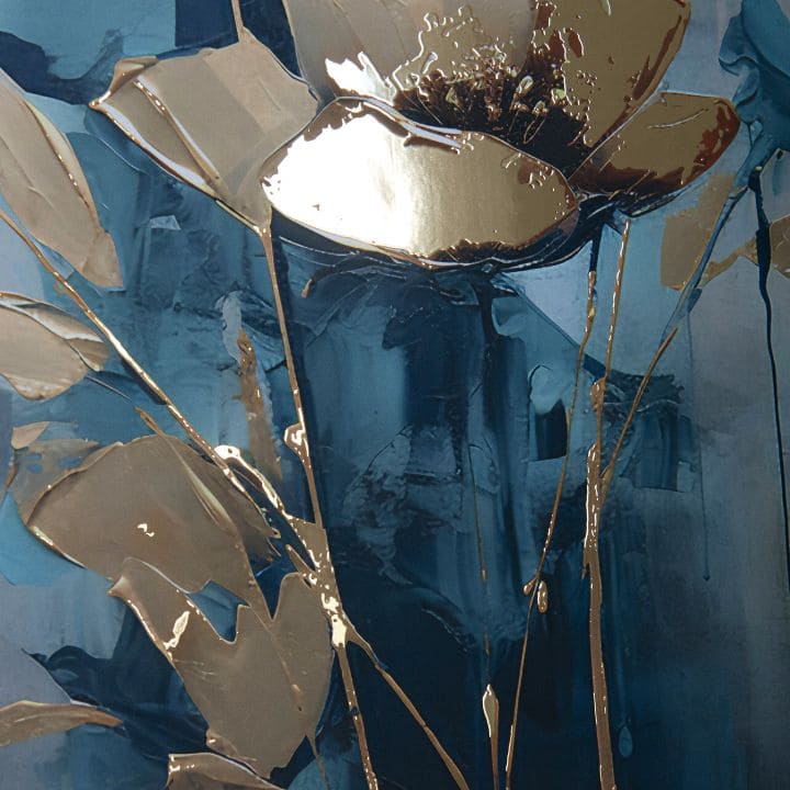Modern vászonkép arany-türkiz árnyalatokban, elegáns hangulat, természet és luxus hatás | Fali poszter s EXTRA efektom - Teal Flowers – termék, nézet 3