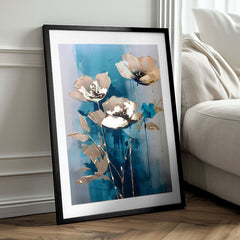 Modern vászonkép arany-türkiz árnyalatokban, elegáns hangulat, természet és luxus hatás | Fali poszter s EXTRA efektom - Teal Flowers – termék