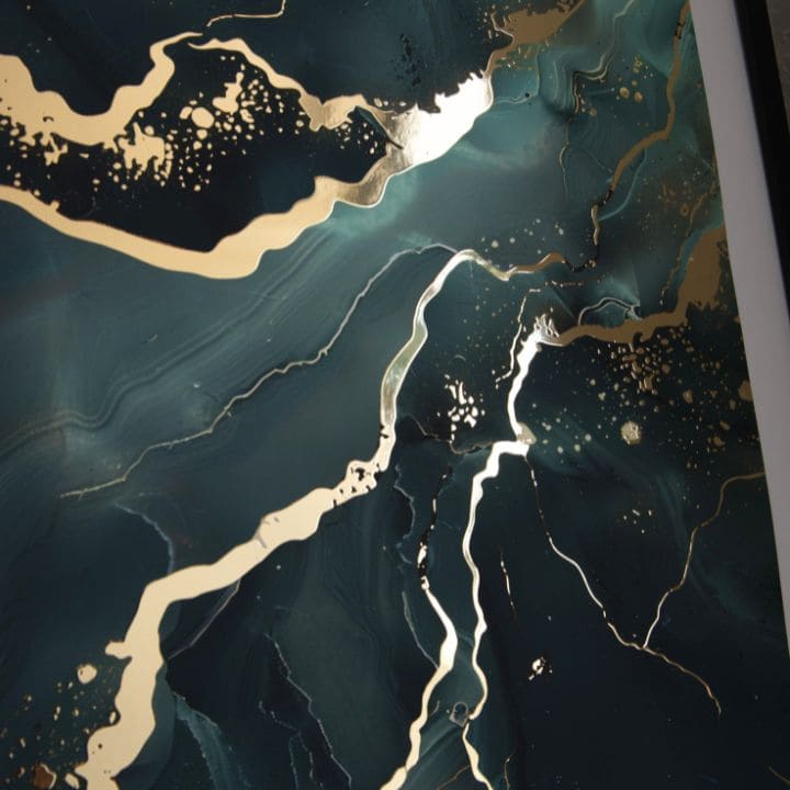 Modern vászonkép türkiz-arany árnyalatokban, elegáns hangulat, természet és luxus hatás | Fali poszter s EXTRA efektom - Marble of Sea – termék, nézet 2