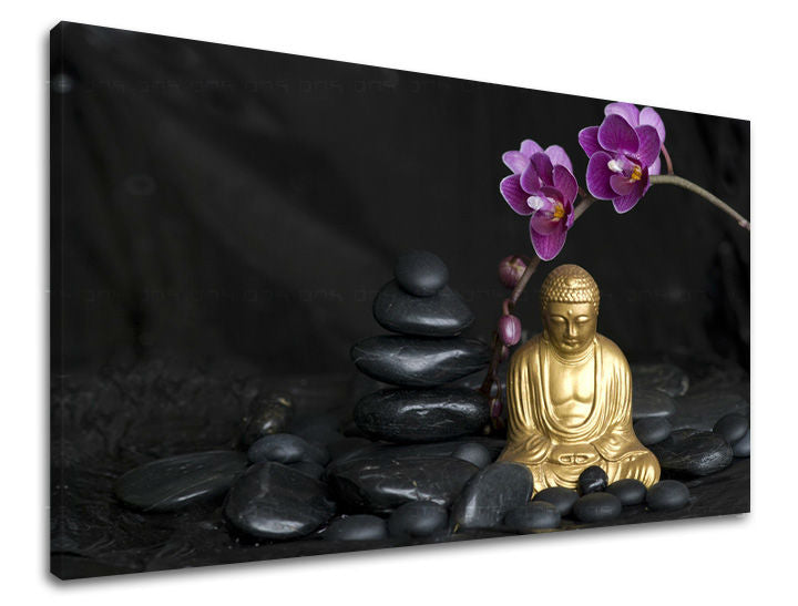 Klasszikus vászonkép motívummal: FENG SHUI lila-arany árnyalatokban, nyugodt hangulat, belső béke, alkalmas a nappali számára | Fali kép FENG SHUI – fő