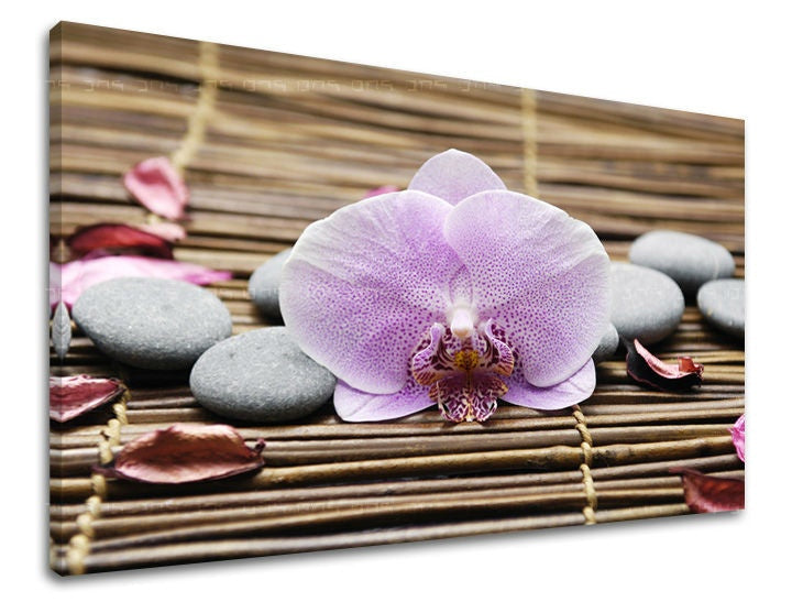 Klasszikus vászonkép motívummal: FENG SHUI, orchidea, virágok, természet barna-rózsaszín árnyalatokban, nyugodt hangulat, természet, alkalmas a nappali számára – fő