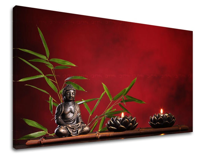 Klasszikus vászonkép motívummal: FENG SHUI, térkép, természet zöld-piros árnyalatokban, nyugodt hangulat, alkalmas a nappali számára | Fali kép FENG SHUI – fő