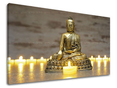 Klasszikus vászonkép motívummal: FENG SHUI, természet arany árnyalatokban, nyugodt hangulat, spiritualitás és belső béke, alkalmas a nappali számára – fő