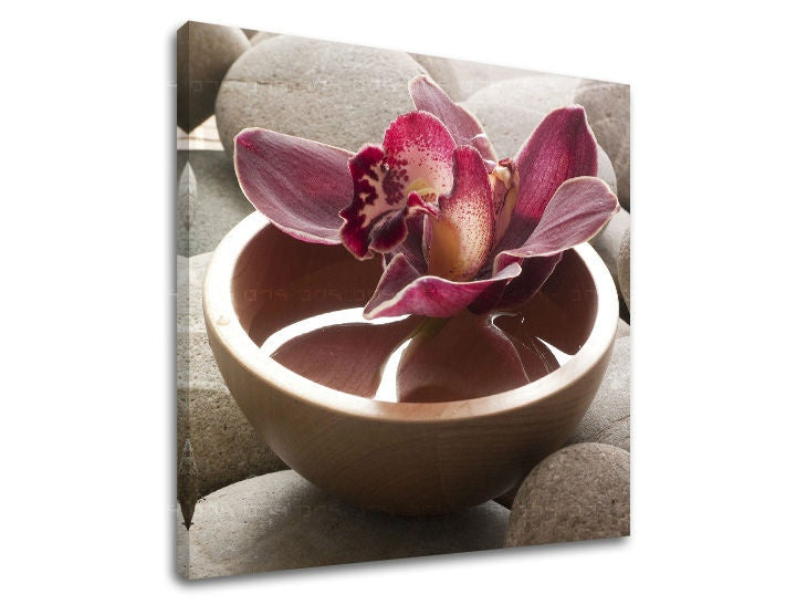 Klasszikus vászonkép motívummal: FENG SHUI, orchidea, virág, táj, természet kék-ezüst árnyalatokban, nyugodt hangulat, alkalmas a nappali számára – fő