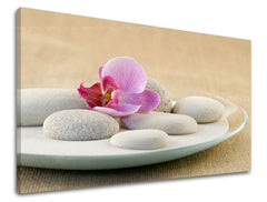 Klasszikus vászonkép motívummal: FENG SHUI, orchidea, természet fehér-bézs árnyalatokban, nyugodt hangulat, természet, alkalmas a nappali számára | Fali kép FENG SHUI – fő