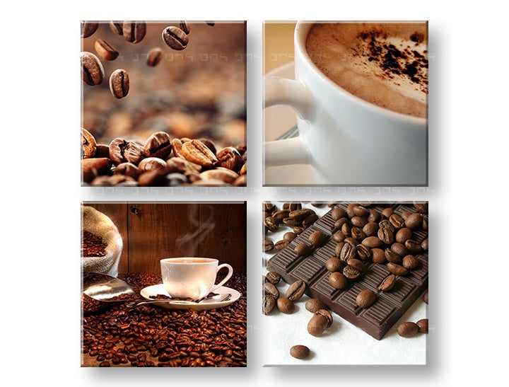 Kollázs kép motívummal: Coffee time, csésze kávé, vallási motívum bézs-barna árnyalatokban | Fali kép Coffee time – előnézet