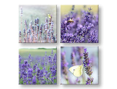 Kollázs kép motívummal: Lavender dream, levendula, pillangó lila-zöld árnyalatokban | Fali kép Lavender dream, természet és tavaszi hangulat – előnézet