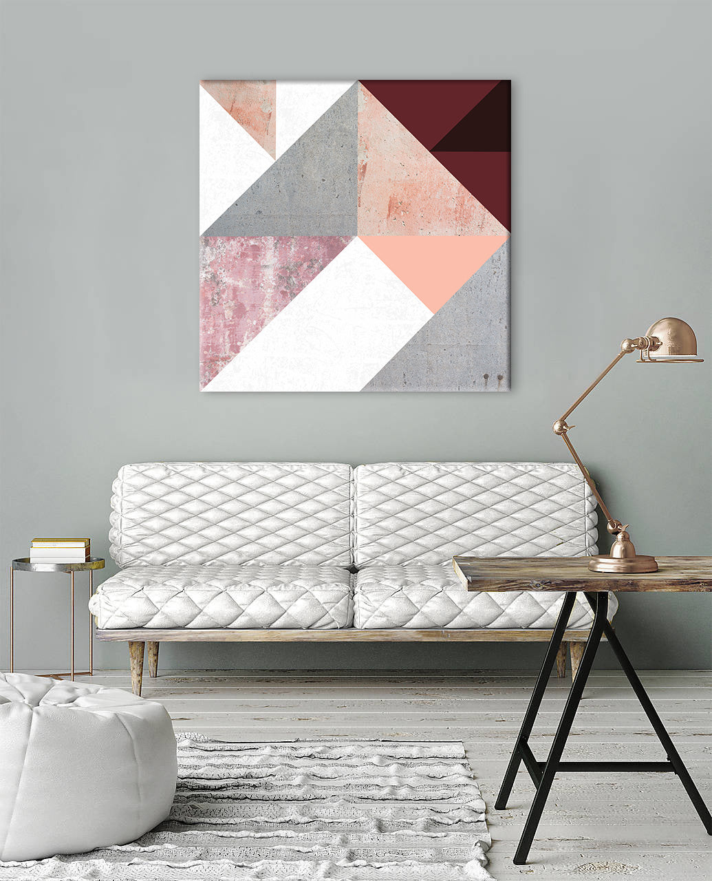 Modern vászonkép motívummal: Geometric Spirit, zenei motívum lila-kék árnyalatokban felakasztva az enteriőrben nappali számára, kifinomult hangulat – enteriőr