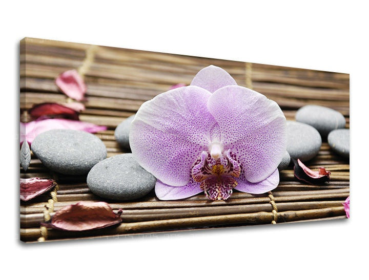 Klasszikus vászonkép motívummal: PANORÁMA FENG SHUI, orchidea, feng shui, táj, természet szürke árnyalatokban, nyugodt hangulat, alkalmas a nappali számára – fő