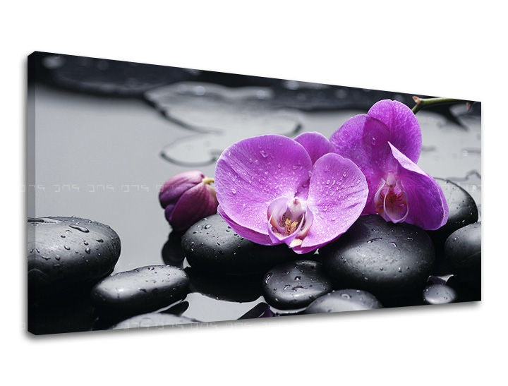 Klasszikus vászonkép motívummal: PANORÁMA FENG SHUI, orchidea, feng shui, táj, természet szürke árnyalatokban, nyugodt hangulat, alkalmas a nappali számára – fő [XOBFS011E13]