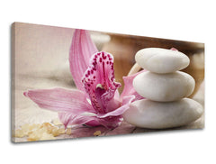 Klasszikus vászonkép motívummal: PANORÁMA FENG SHUI, orchidea, virág, feng shui, táj bézs-barna árnyalatokban, nyugodt hangulat, alkalmas a nappali számára – fő