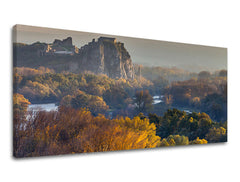 Klasszikus vászonkép motívummal: PANORÁMA SZLOVÁKIA, folyó, erdő, építészet, gyermek motívum kék-szürke árnyalatokban, nyugodt hangulat, alkalmas a nappali számára – fő