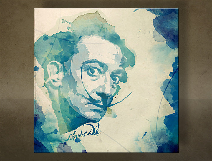 Pop art vászonkép motívummal: Salvador Dalí - AQUArt, térkép bézs-kék árnyalatokban, kreativitás, alkalmas a nappali számára | Fali kép Salvador Dalí - AQUArt – fő
