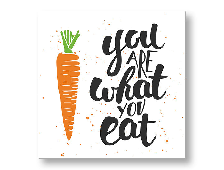 Modern vászonkép motívummal: gyermek motívum, természet fehér-narancs árnyalatokban, játékos hangulat, alkalmas a konyha számára | Fali kép s textom You are what you eat – fő