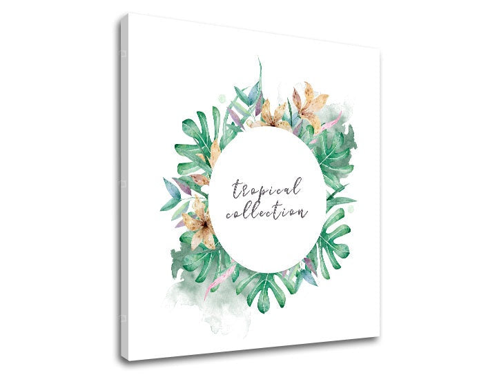Skandináv stílusú kép motívummal: virágok, térkép, természet fehér-rózsaszín árnyalatokban | Fali kép s textom Tropical collection, trópusi paradicsom és természet – előnézet
