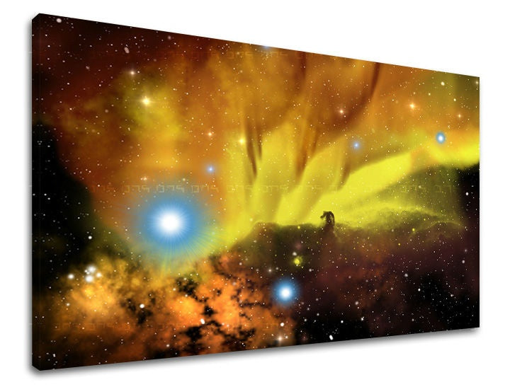 Klasszikus vászonkép motívummal: csillagok, sziluett, galaxis, világűr kék-narancs árnyalatokban, éteri hangulat, magány, alkalmas a nappali számára – fő