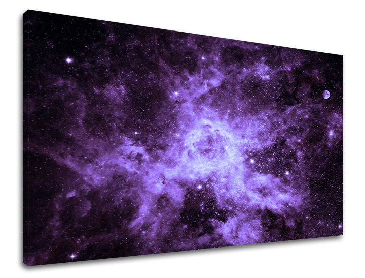 Klasszikus vászonkép motívummal: csillagok, galaxis, táj, természet, világűr fehér-lila árnyalatokban, titok, alkalmas a dolgozószoba számára | Fali kép VILÁGŰR – fő