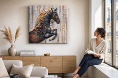 Festett falikép LÓ 75x75 cm 120x40 cm – kézzel festett kép elegáns enteriőrben (Window reading) | fal mockup | prémium vászon | Papilora.sk