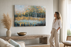 Festett kép falra FÁK 90x60 cm – kézzel festett kép elegáns enteriőrben (Modern coastal) | fal makett | prémium vászon | Papilora.sk