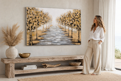 Festett falikép FÁK 90x60 cm – kézzel festett kép elegáns enteriőrben (Modern coastal) | fal makett | prémium vászon | Papilora.sk