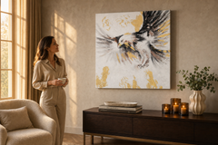 Festett falikép SAS 60x60 cm – kézzel festett kép elegáns enteriőrben (Golden hour luxe) | wall mockup | prémium vászon | Papilora.sk