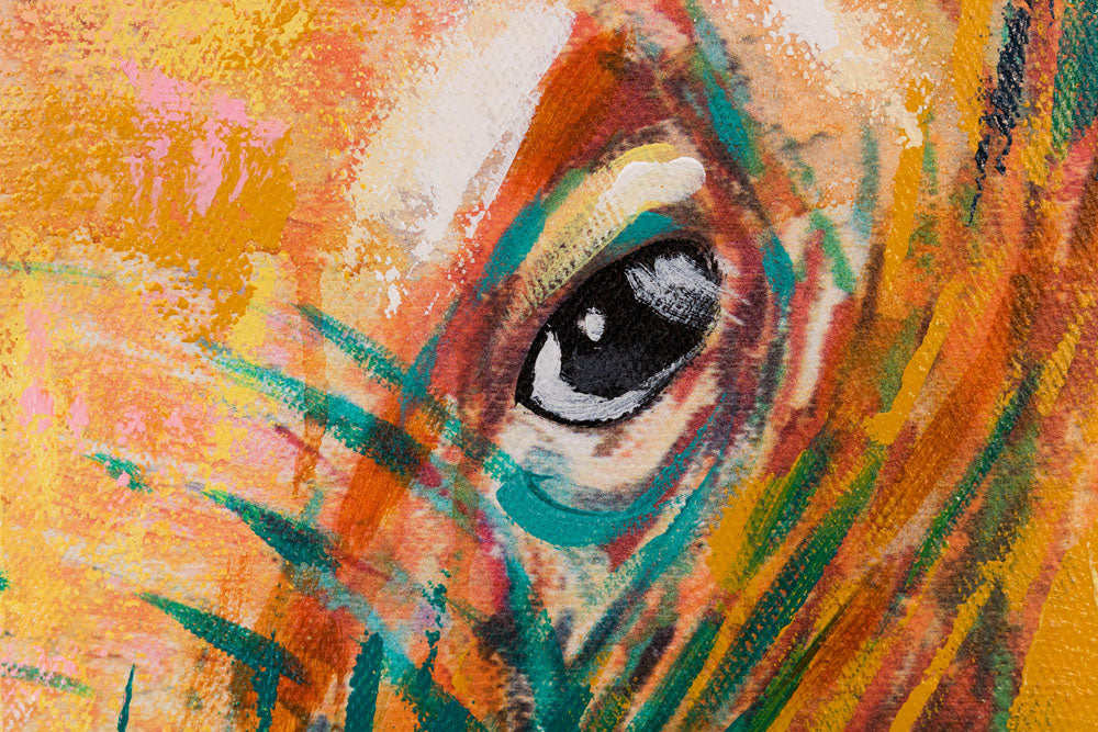 Pop art vászonkép elefánt motívummal, portré, gyermek motívum, emberek kék-narancssárga árnyalatokban, élénk hangulat, természet, gyermekszobába alkalmas – fő