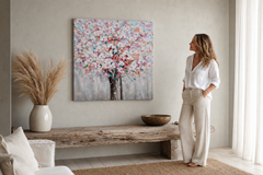 Festett falikép FA 60x60 cm – kézzel festett kép elegáns enteriőrben (Modern coastal) | fal mockup | prémium vászon | Papilora.sk