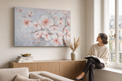 Festett kép falra VIRÁGOK 90x60 cm – kézzel festett kép elegáns enteriőrben (Ablak melletti olvasás) | fal makett | prémium vászon | Papilora.sk