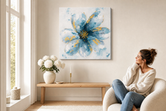 Festett kép falra VIRÁGOK 50x50 cm – kézzel festett kép elegáns enteriőrben (Skandináv krém) | wall mockup | prémium vászon | Papilora.sk