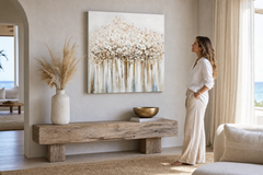 Festett kép falra VIRÁGOK 70x70 cm – kézzel festett kép elegáns enteriőrben (Modern coastal) | wall mockup | prémium vászon | Papilora.sk