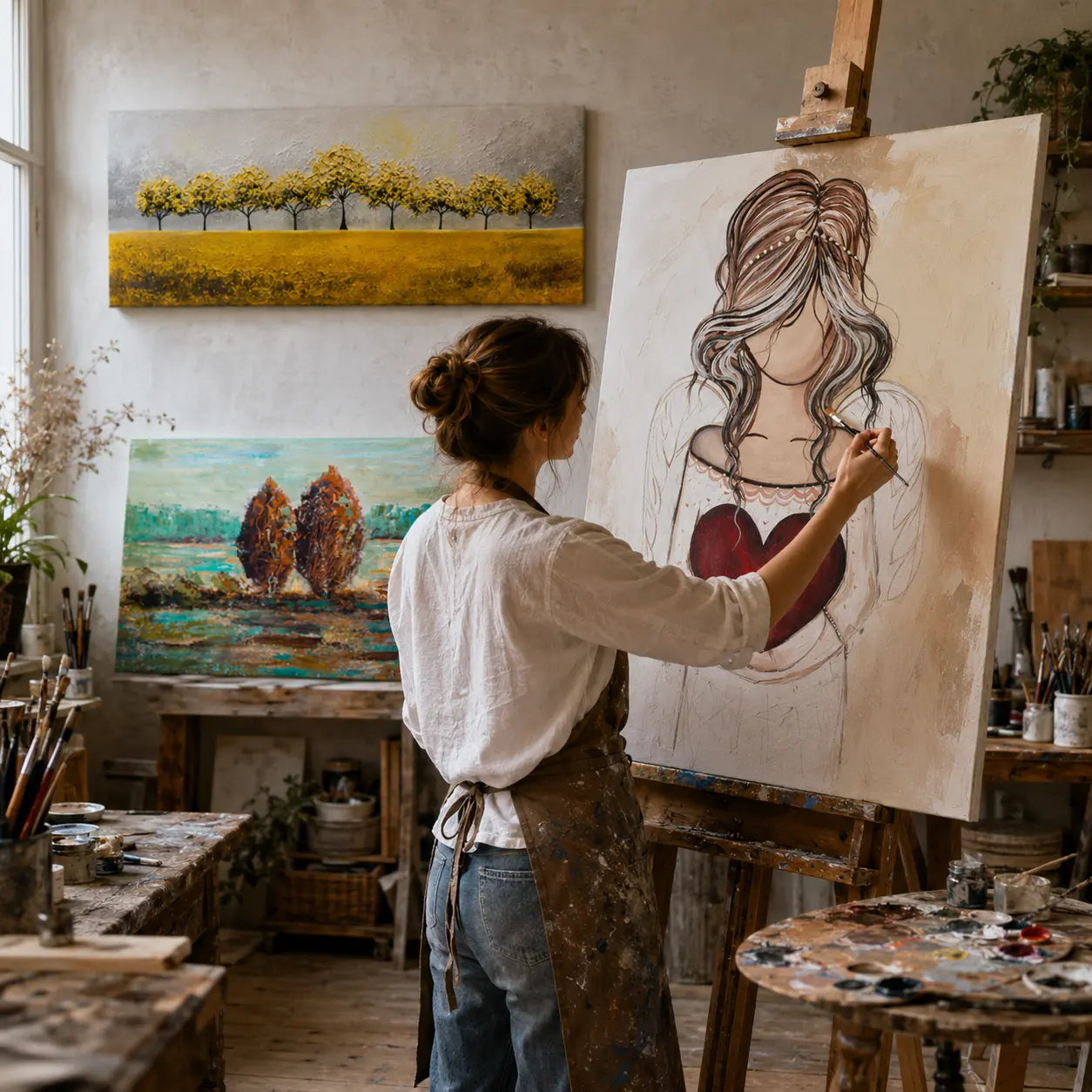 Papilora festőművész Szlovákiában, a műtermében fest kézzel – kézzel festett képek ARTMIE 340 g/m² vászonra, CWFFL084