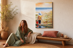 Festett kép falra TENGER 60x90 cm – kézzel festett kép elegáns enteriőrben (Bohemian warm) | falra illesztett makett | prémium vászon | Papilora.sk
