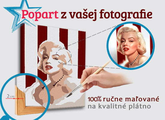 Modern vászonkép motívummal: OBDLŽNIK FOTO-POPO fehér-piros árnyalatokban, hollywoodi glamúr | Festett POP Art kép z fénykép – OBDLŽNIK FOTO-POPO – fő