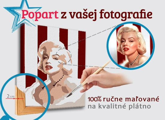 Modern kép motívummal: OBDLŽNIK FOTO-POPO fehér-piros árnyalatokban | Festett POP Art kép z fénykép – OBDLŽNIK FOTO-POPO, hollywoodi glamúr – előnézet