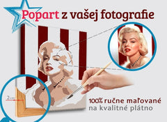 Modern kép motívummal: OBDLŽNIK FOTO-POPO fehér-piros árnyalatokban | Festett POP Art kép z fénykép – OBDLŽNIK FOTO-POPO, hollywoodi glamúr – előnézet