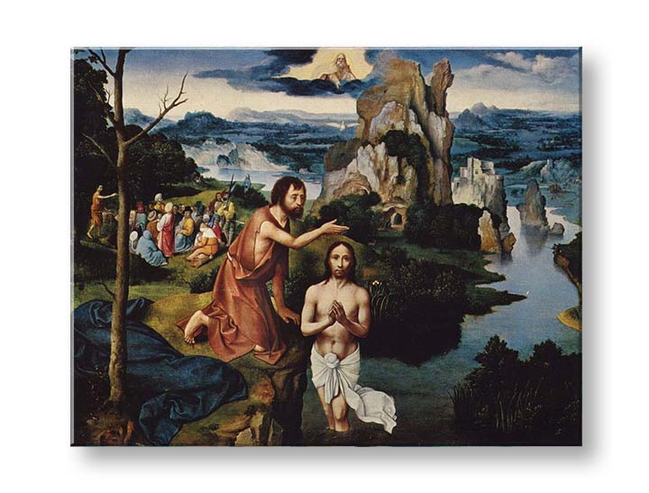 Modern vászonkép motívummal: Joachim Patinir - Krst Ježiša Krista, vár barna-kék árnyalatokban, ünnepi hangulat, természet | Vászonkép Joachim Patinir - Krst Ježiša Krist..., nézet 2