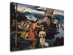 Modern vászonkép motívummal: Joachim Patinir - Krst Ježiša Krista, vár barna-kék árnyalatokban, ünnepi hangulat, természet | Vászonkép Joachim Patinir - Krst Ježiša Krista – fő