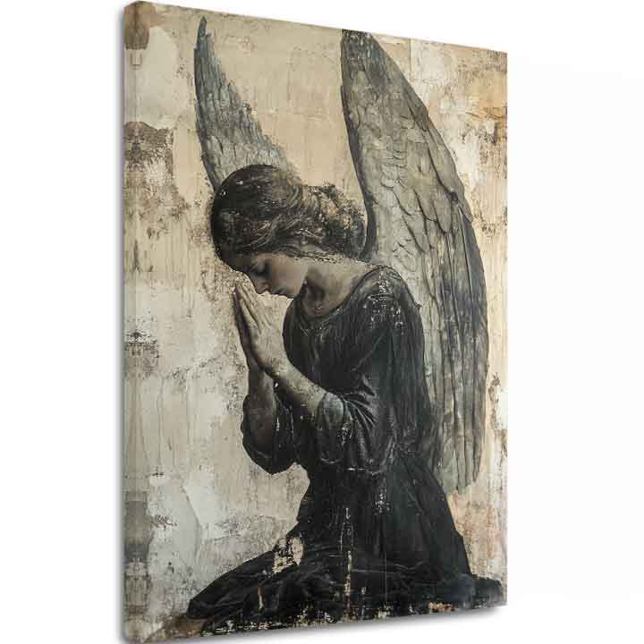 angyalok festménye vásznon – 3D canvas megjelenítés látható fa kerettel, Papilora Premium Art.