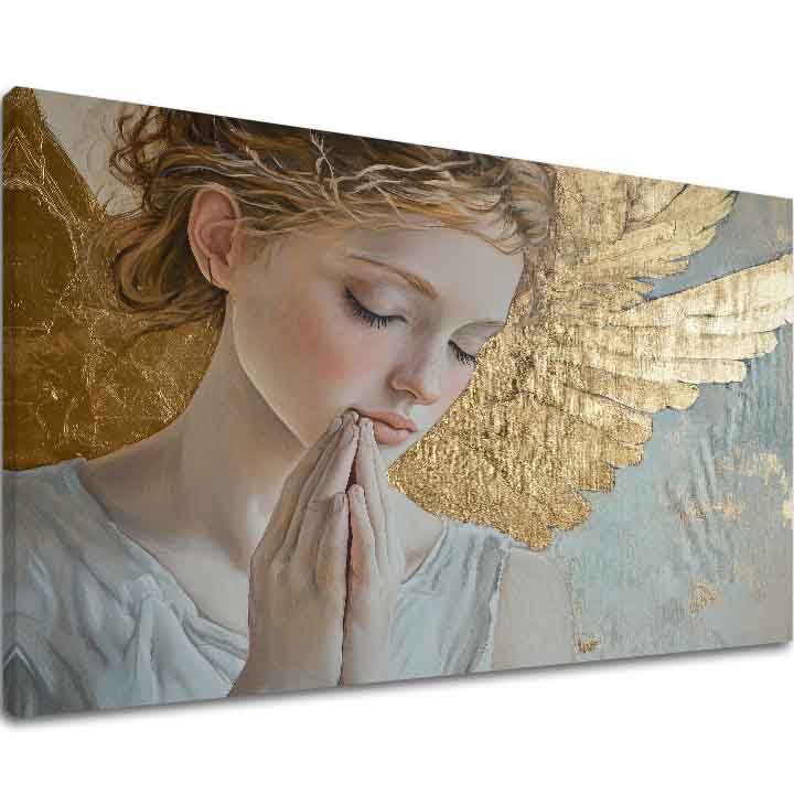angyalok festménye vásznon – 3D canvas megjelenítés látható fa kerettel, Papilora Premium Art.