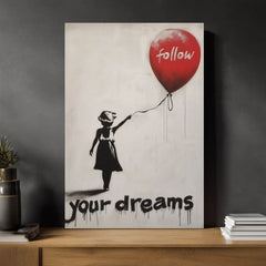 Modern vászonkép motívummal: Heart Balloon Girl, léggömb, szív fehér-fekete árnyalatokban, melankolikus hangulat, nádej | Kép Heart Balloon Girl – termék, nézet 2