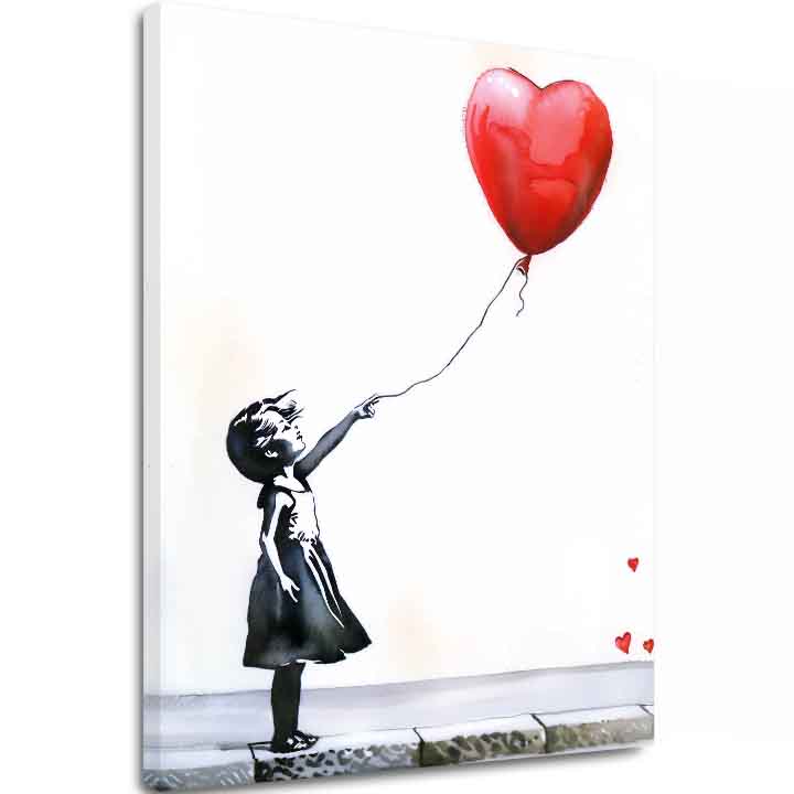 Modern vászonkép motívummal: Heart Balloon Girl, léggömb, szív fehér-fekete árnyalatokban, melankolikus hangulat, nádej | Kép Heart Balloon Girl – fő